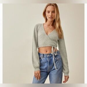 Reformation Light Gray Cashmere Wrap Sweater